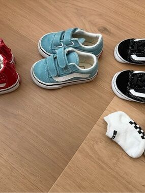 Vans Toddler Teal Velcro Skate Shoes with White Stripe